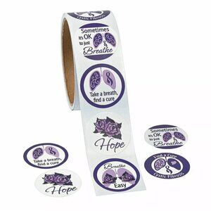 Cystic Fibrosis Roll Stickers 500 count Purple Awareness 1 1/2" stickers